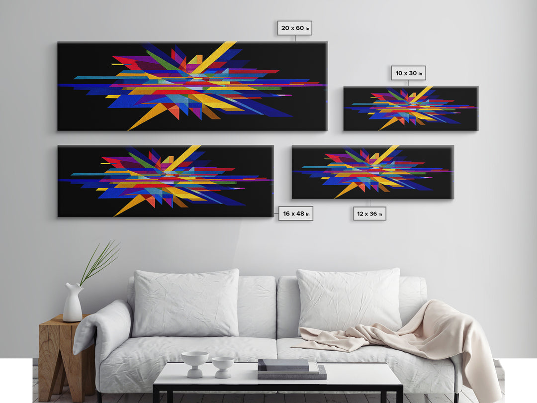 Black Geometric Shard Canvas Print, Colorful Abstract Poster, Midcentury Modern Wall Art, Bauhaus MCM Modern Home Office Decor