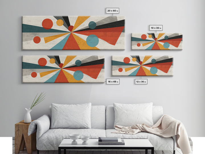 Atomic Teal Orange Geometric Burst Wall Art, Mid Century Modern Abstract Print, Retro Mcm Decor For Living Room, Statement Home Decor