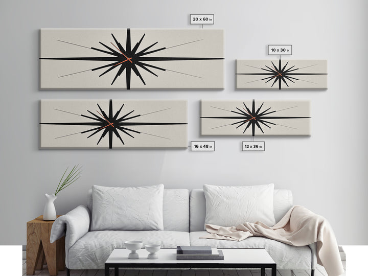 Minimal Black Atomic Starburst Wall Art, Mid Century Modern Abstract Print, Bauhaus Geometric Decor For Office, Den, And Entry