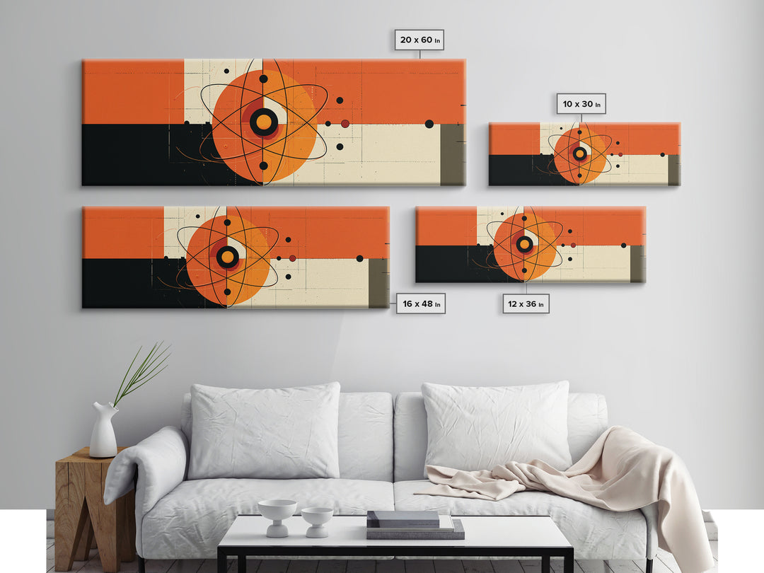 Orange Atomic Abstract With Cream Blocks Canvas Print, Midcentury Modern Wall Art, Bauhaus Retro Poster, Geometric Decor