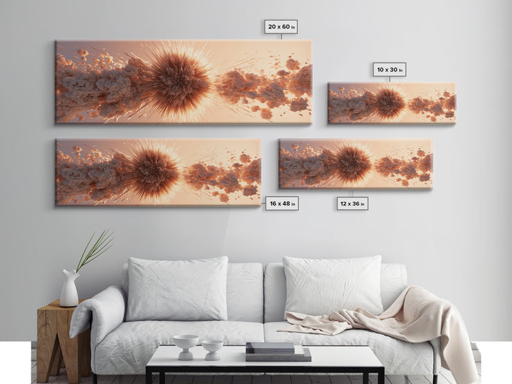 Explosive Peach Cloud Burst Wall Art, Abstract Sunburst Canvas Print, Modern Retro Wall Decor, Statement Living Room Art Print