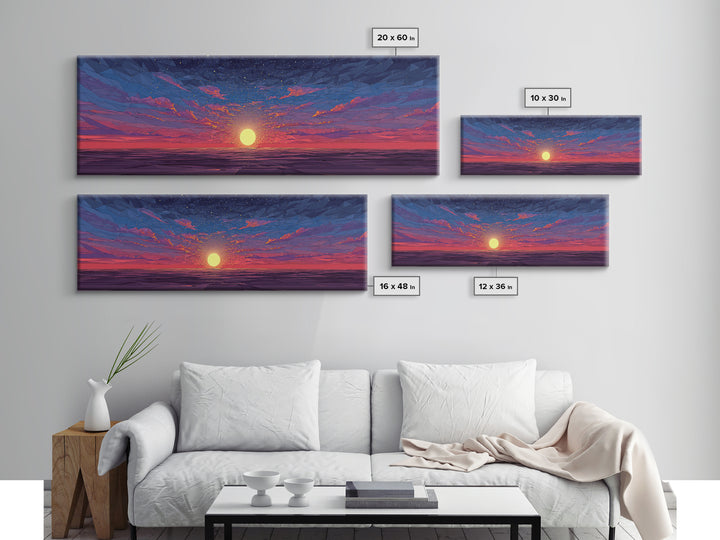Geometric Ocean Sunset Wall Art, Low Poly Seascape Canvas Print, Retro Modern Home Decor, Colorful Gallery Bedroom Art Print