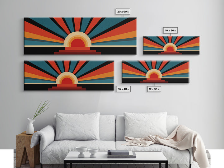 Bold Retro Sunburst Stripe Wall Art, Midcentury Modern Canvas Print, Atomic Geometric Poster, Colorful Living Room Home Decor