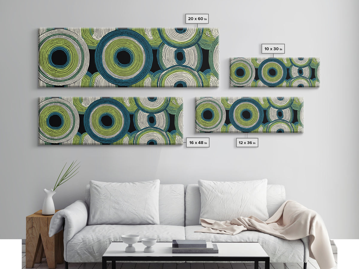 Green Blue Concentric Circle Canvas Print, Midcentury Modern Wall Art, Geometric Pattern Poster, Retro Atomic Home Decor