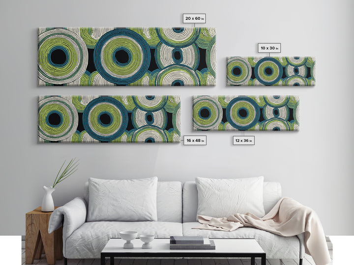 Green Blue Concentric Circle Canvas Print, Midcentury Modern Wall Art, Geometric Pattern Poster, Retro Atomic Home Decor