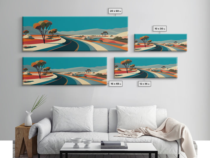 Turquoise Desert Road Wall Art, Midcentury Modern Landscape, Retro Travel Poster, Palm Springs Decor, Scenic Highway Art Print