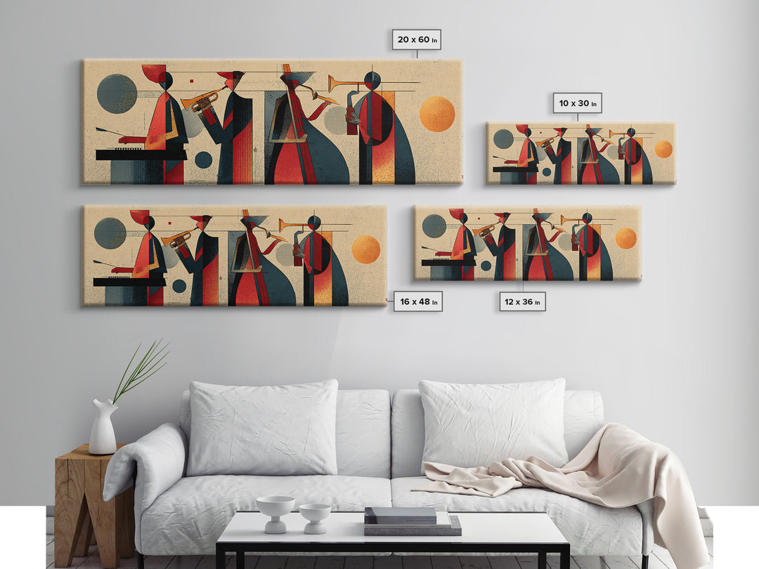 Muted Midcentury Jazz Quartet Canvas Print, Retro Wall Art, Atomic Music Poster, Stylish Modern Abstract Living Room Decor