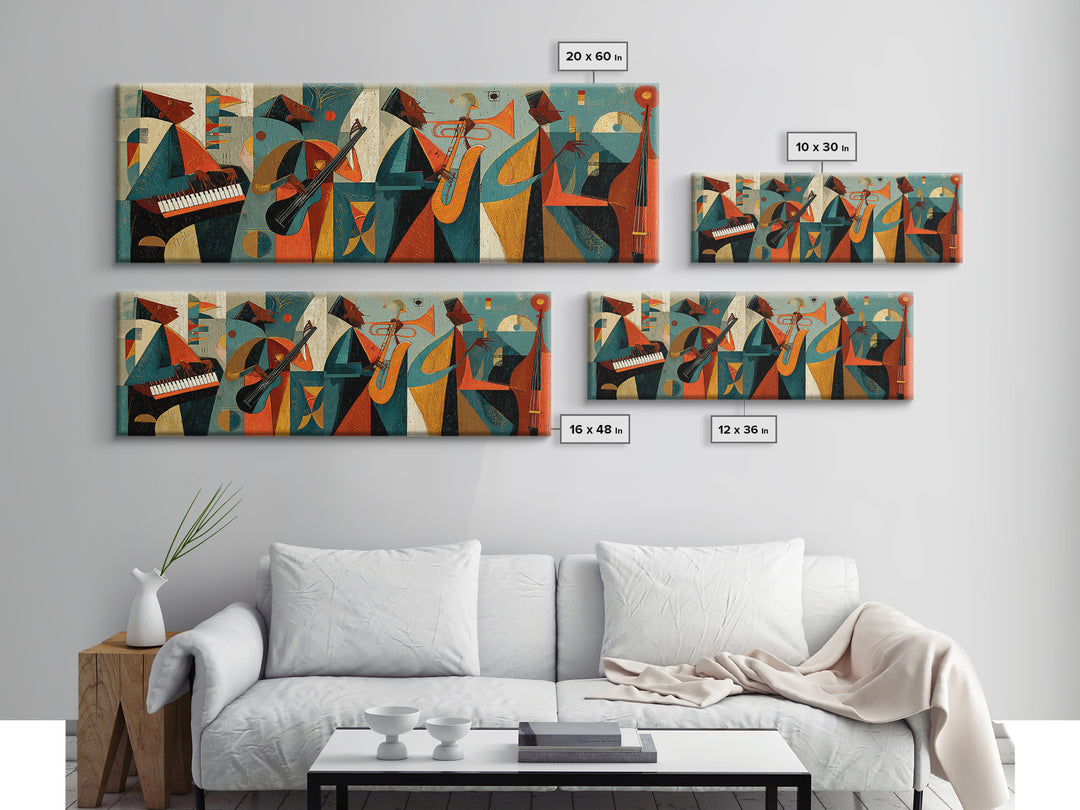 Colorful Midcentury Jazz Band Canvas Print, Retro Wall Art, Atomic Music Poster, Modern MCM Gallery Wall Living Room Decor