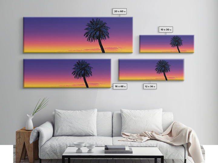 Silhouette Palm Tree Sunset Wall Art, Retro Tropical Landscape Print, Palm Springs Decor, Colorful Mid Century Modern Poster