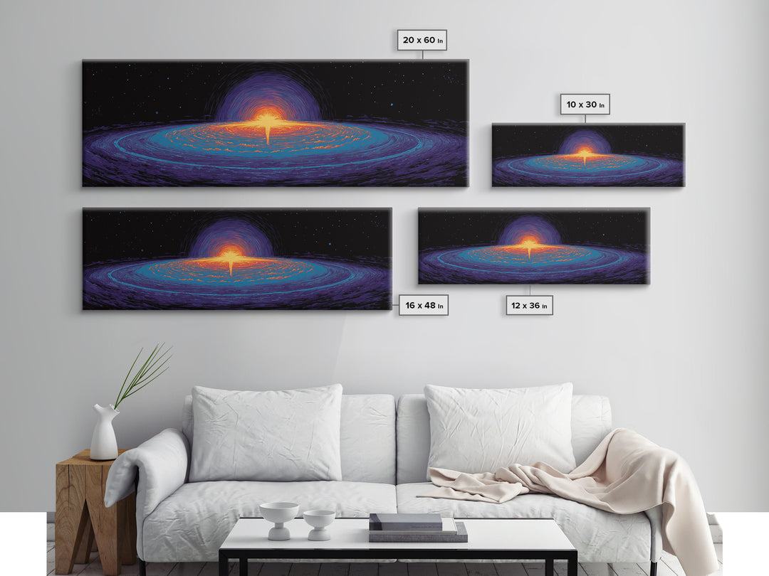 Cosmic Black Hole Galaxy Canvas Print, Retro Sci Fi Space Abstract Art, Neon Blue Orange Wall Decor, Modern Statement Poster