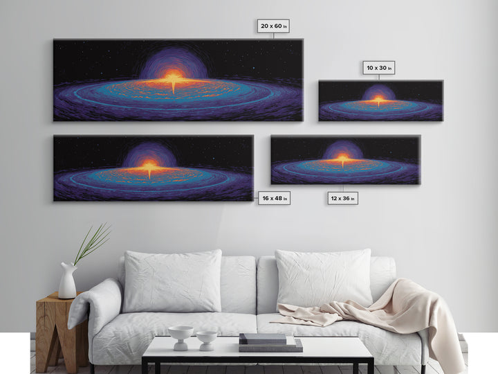 Cosmic Black Hole Galaxy Canvas Print, Retro Sci Fi Space Abstract Art, Neon Blue Orange Wall Decor, Modern Statement Poster