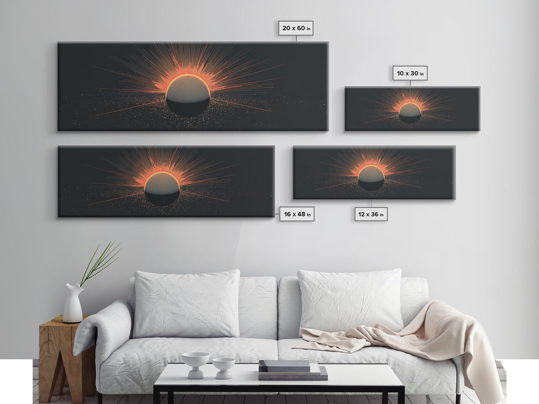 Orange Eclipse Sun Canvas Print, Midcentury Abstract, Atomic Retro Poster, Modern Wall Decor For Bedroom And Home Office