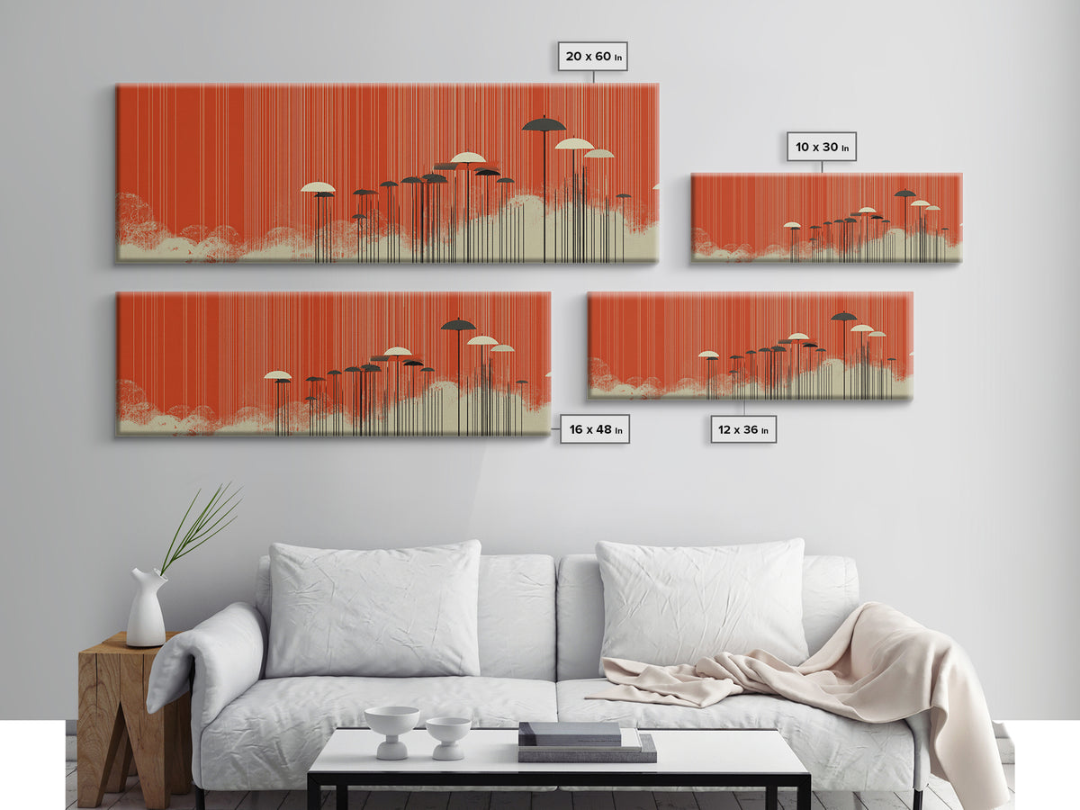 Red Orange Umbrella Canvas Print, Minimalist Retro Wall Art, Midcentury Modern Decor, Warm Abstract Poster For Bedroom Decor