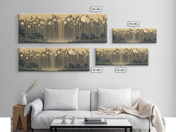Golden Rain Landscape Framed Canvas Print, Midcentury Wall Art, Scenic Nature Print, Neutral Decor For Living Room Decor