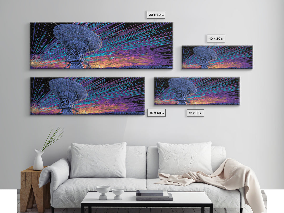 Neon Radio Telescope Canvas Print, Cosmic Retro Art, Large Sci Fi Retro Art, Modern Wall Decor For Home Office And Den Gift