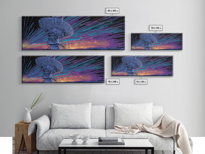 Neon Radio Telescope Canvas Print, Cosmic Retro Art, Large Sci Fi Retro Art, Modern Wall Decor For Home Office And Den Gift
