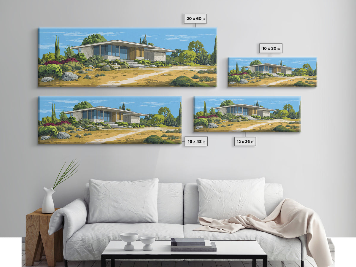 Desert Modern House With Garden Path Canvas Print, Midcentury Architecture Wall Decor, California Poster, MCM Home Art Print