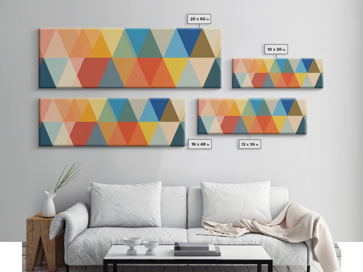 Bold Colorful Triangle Pattern Canvas Print, Midcentury Modern Wall Art, Geometric Poster, Retro Home Decor, Bauhaus Art