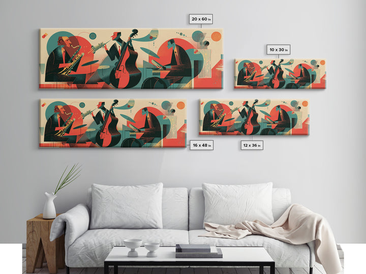 Retro Jazz Club Trio Canvas Print, Midcentury Modern Wall Art, Atomic Music Poster, Bold Abstract Colorful Living Room Decor