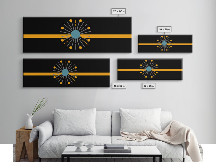 Minimal Atomic Starburst On Orange Stripe Wall Art, Midcentury Modern Decor, Geometric Art Print, Retro Abstract Poster, MCM