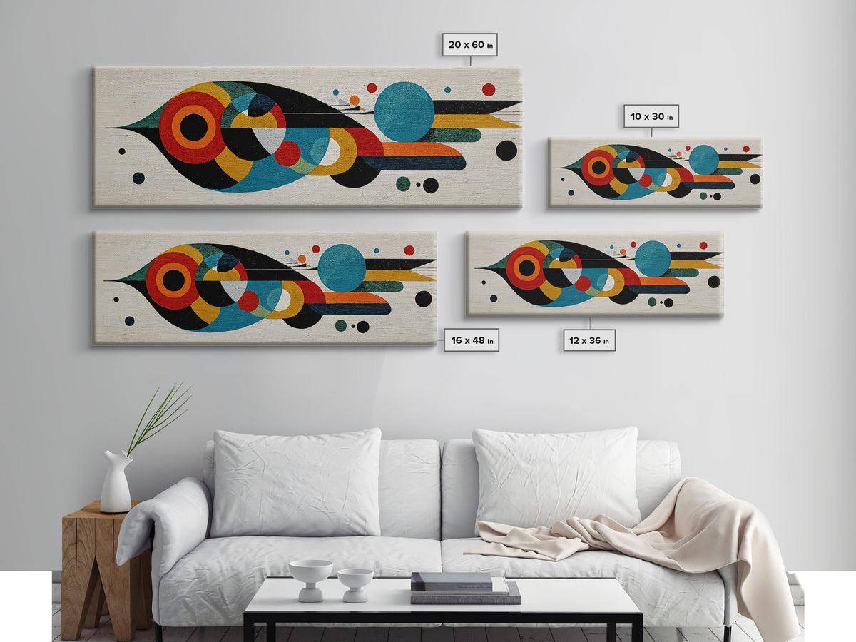 Midcentury Abstract Bird With Circles Wall Art, Geometric Canvas Print, Colorful MCM Decor, Modern Living Room Poster Art Print