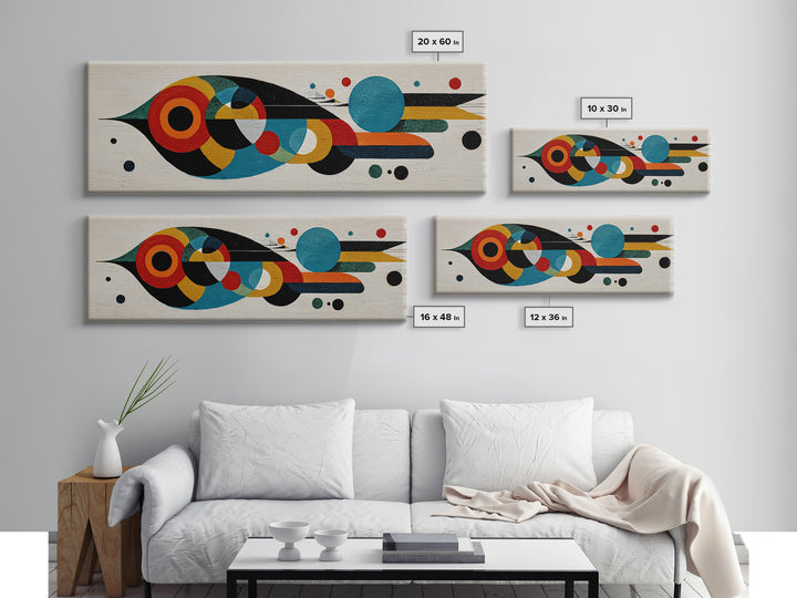 Midcentury Abstract Bird With Circles Wall Art, Geometric Canvas Print, Colorful MCM Decor, Modern Living Room Poster Art Print