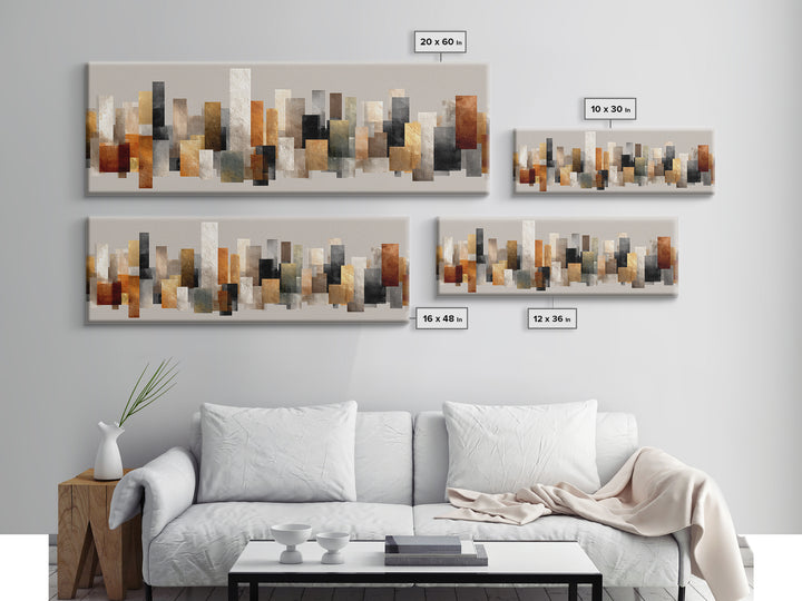 Neutral Gold Abstract Skyline Canvas Print, Modern Geometric Wall Decor, Midcentury Modern Art Print, Office Home Decor Gift