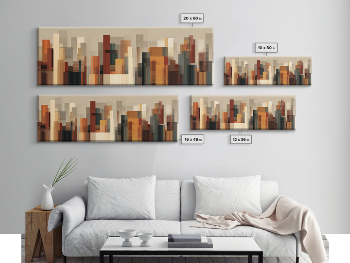 Warm Terracotta Abstract Skyline Wall Art, Modern Geometric City Print, Midcentury Modern Decor, Statement Office Decor Gift