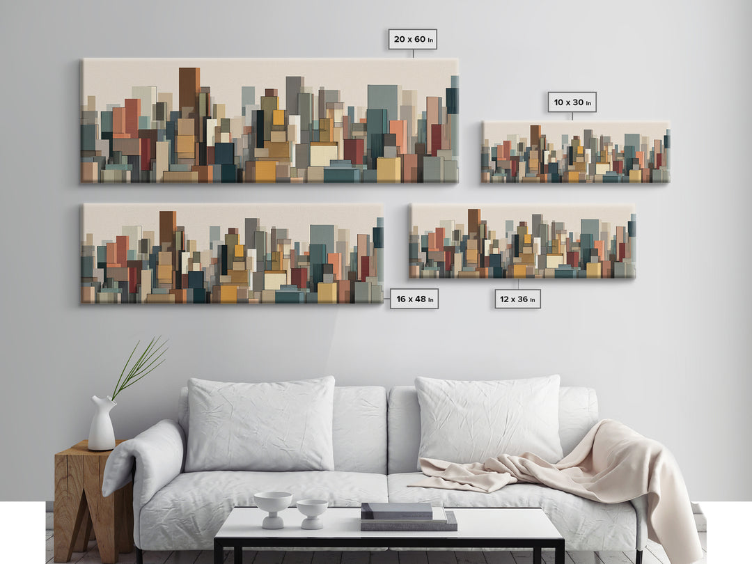 Muted Modular City Skyline Canvas Print, Modern Geometric Wall Decor, Midcentury Modern Art Print, Living Room Office Decor