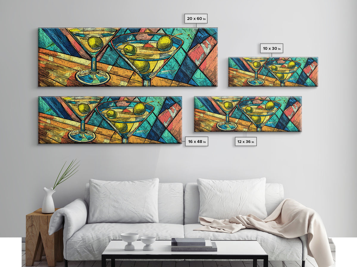 Vibrant Martini Glass Cocktail Wall Art, Retro Bar Cart Print, Colorful Pop Art, Kitchen Decor, Midcentury Modern Poster