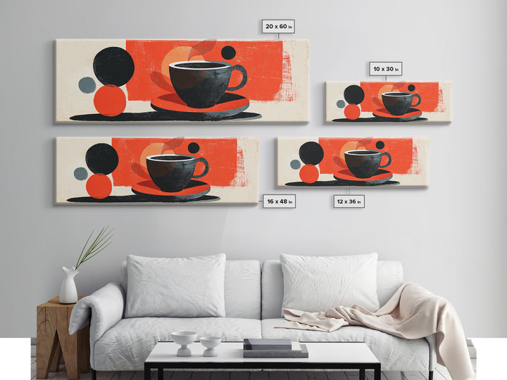 Minimal Black Coffee Cup With Red Circles Wall Art, Bauhaus Modern Kitchen Decor, Midcentury Abstract Cafe Poster Print Gift