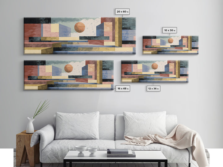 Abstract Sunlit Architecture Canvas Print, Midcentury Modern Art, Coastal Wall Decor, Geometric Poster, Living Room Decor