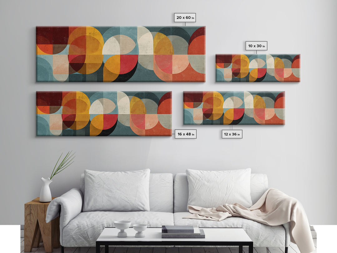 Overlapping Retro Circles Canvas Print, Midcentury Modern Art, Geometric Wall Art, 70s Decor, Teal Orange Living Room Decor
