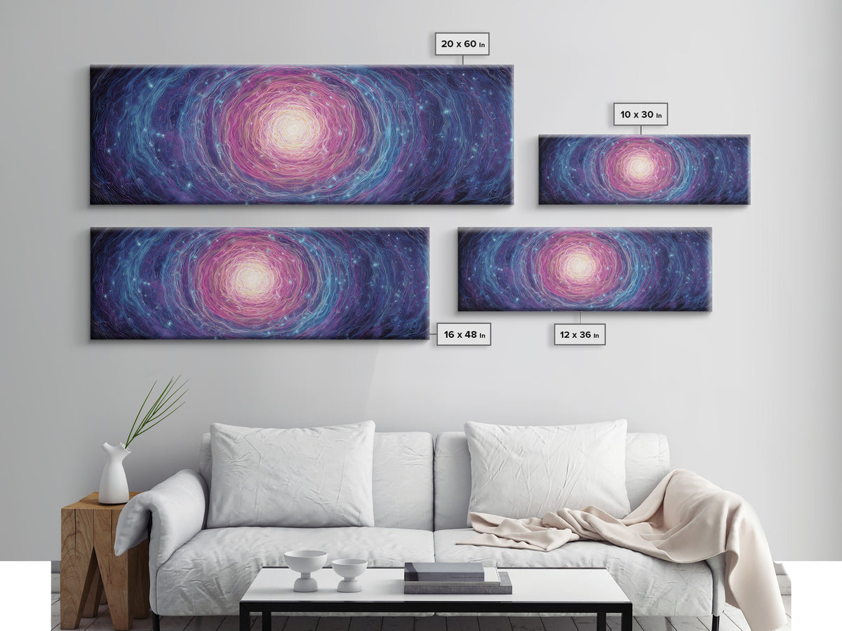 Purple Blue Spiral Galaxy Wall Art, Cosmic Abstract Canvas Print, Modern Digital Art, Space Poster For Living Room Decor