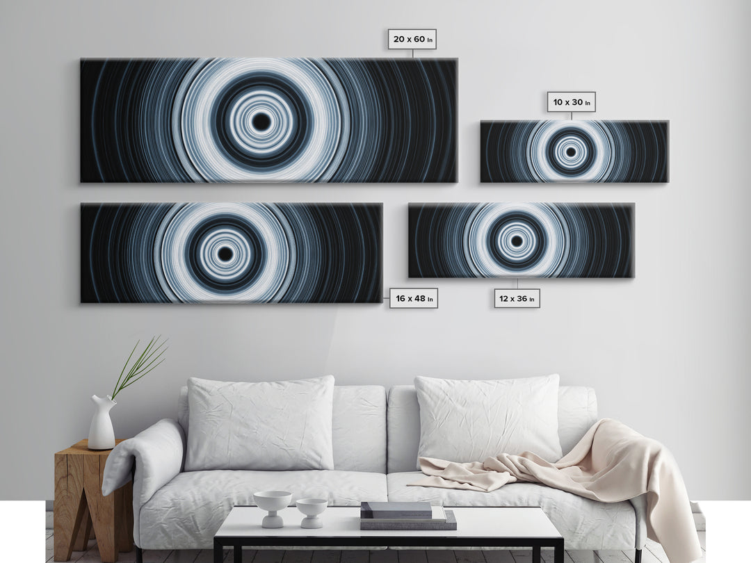 Black White Optical Circle Framed Canvas Print, Modern Abstract Art, Op Art Wall Decor, Minimalist Geometric Poster For Office