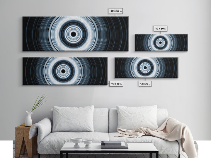 Black White Optical Circle Framed Canvas Print, Modern Abstract Art, Op Art Wall Decor, Minimalist Geometric Poster For Office