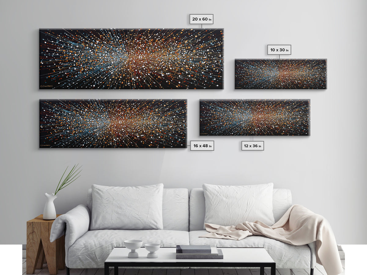 Orange Blue Particle Burst Wall Art, Abstract Modern Canvas Print, Kinetic Energy Poster, Bold Geometric Home Office Decor