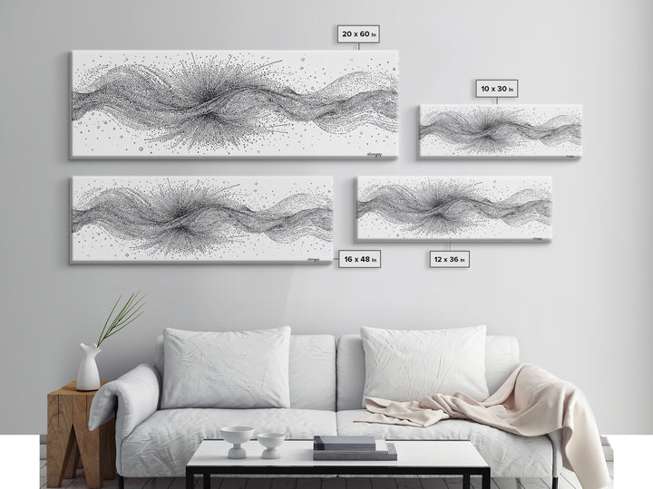 Black White Dotted Wave Wall Art, Minimalist Abstract Canvas Print, Modern Line Poster, Monochrome Office Decor For Gallery Wall