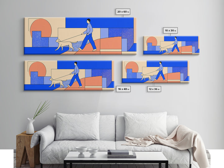 Minimal Blue Dog Walker Wall Art, Mid Century Modern Print, Scandinavian Geometric Decor, Coral Blue Home Office Art, Apartment Decor