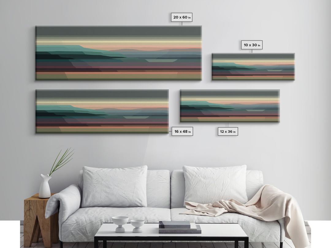 Muted Horizon Landscape Wall Art, Modern Midcentury Abstract Print, Scenic Retro Decor For Living Room And Home Office Decor