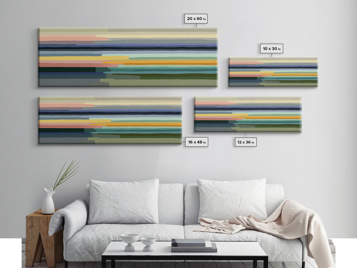 Muted Pastel Horizon Abstract Landscape Wall Art, Midcentury Modern Canvas, Calm Living Room Decor, Neutral Office Print