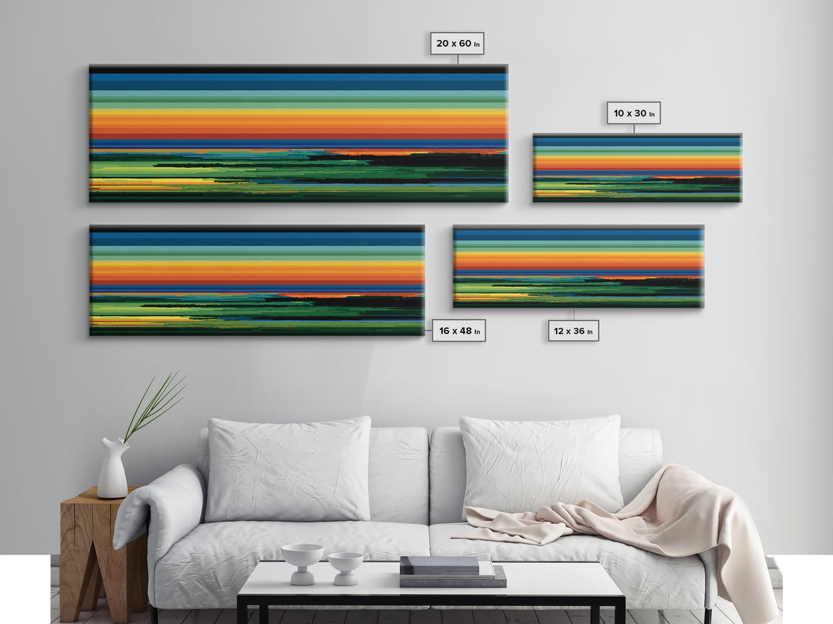 Vivid Orange Sunset Horizon Canvas Print, Midcentury Modern Wall Decor, Retro Landscape Art For Living Room, Bold MCM Home Decor