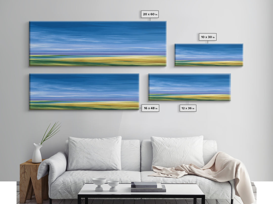 Blue Sky Prairie Abstract Wall Art, Modern Landscape Print, Minimalist Living Room Decor, Large Calm Office Artwork, Blue Home Decor