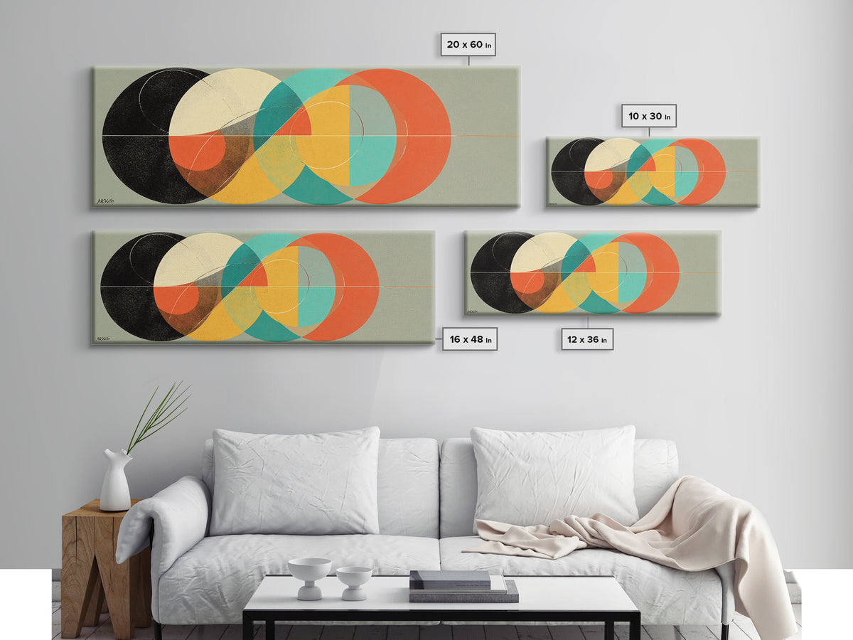 Textured Interlocking Circle Wall Art, Midcentury Modern Geometric Print, Bauhaus Abstract Decor, Colorful MCM Canvas Art
