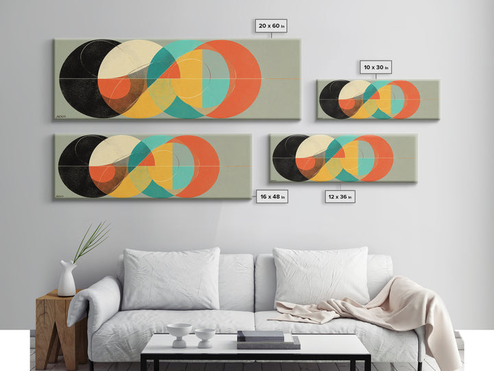 Textured Interlocking Circle Wall Art, Midcentury Modern Geometric Print, Bauhaus Abstract Decor, Colorful MCM Canvas Art