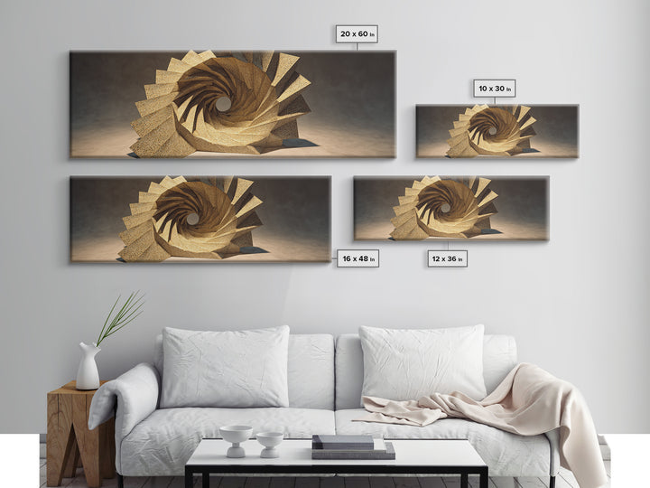 Golden Spiral Vortex Sculpture Framed Canvas Print, Modern Sculpture, Geometric Wall Art, Abstract Decor, Statement Piece