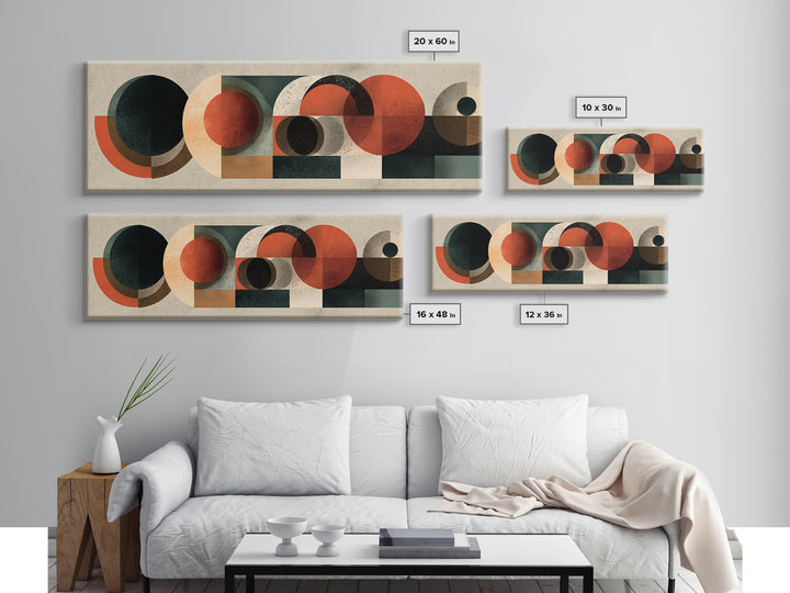 Black Orange Cream Geometric Shapes Wall Art, Midcentury Modern Canvas Print, Bauhaus Abstract Decor For Home Office Interior