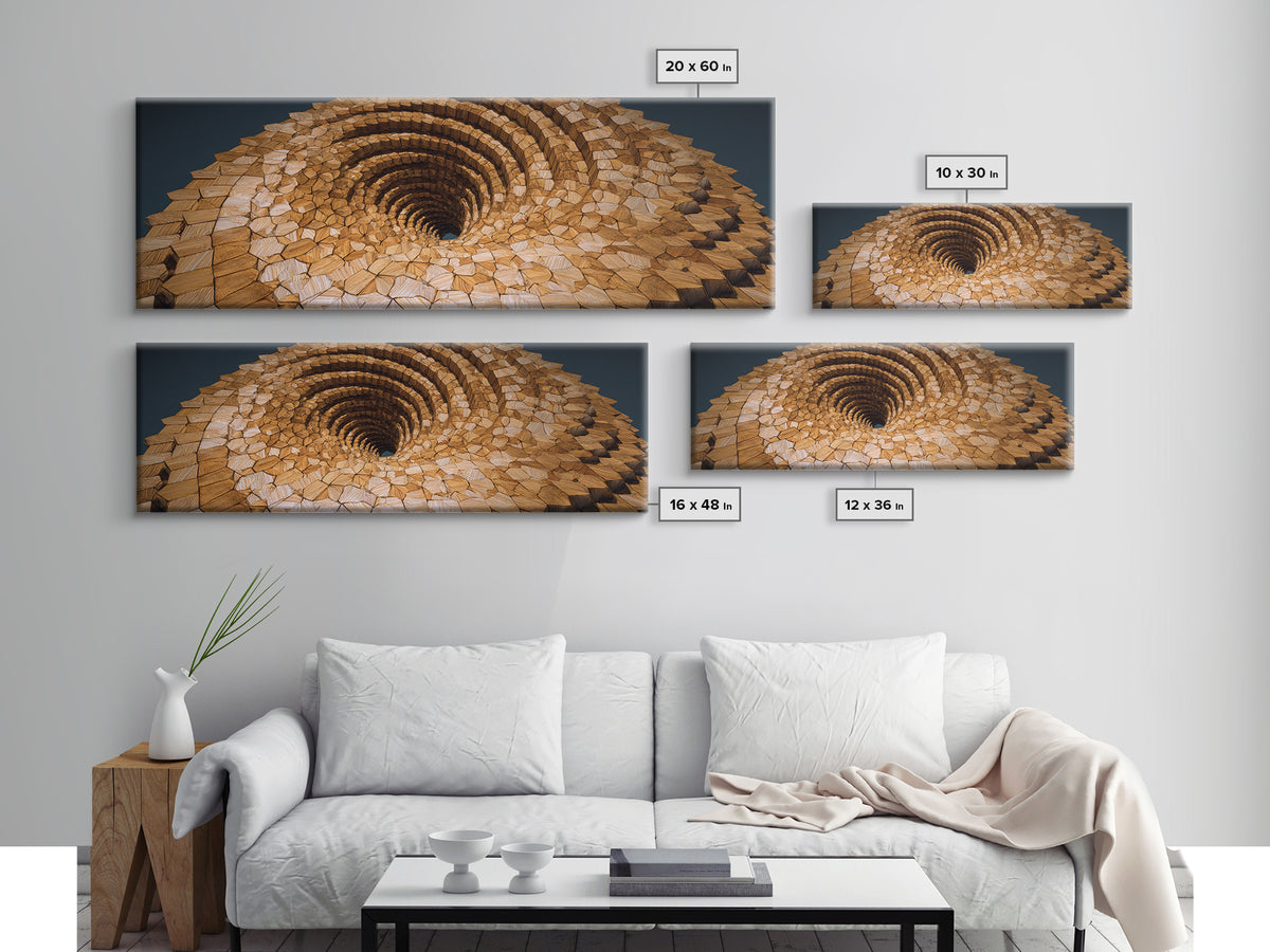 Wooden Spiral Vortex Abstract Wall Art, Midcentury Modern Art Print, Geometric Statement Decor, Large Canvas Print, Earth Tone Home Decor