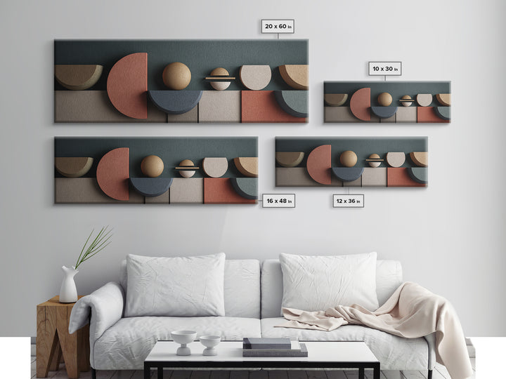 Textured Geometric Shapes In Teal Terracotta And Stone Wall Art, Midcentury Modern Abstract Print, Retro MCM Home Decor Gift
