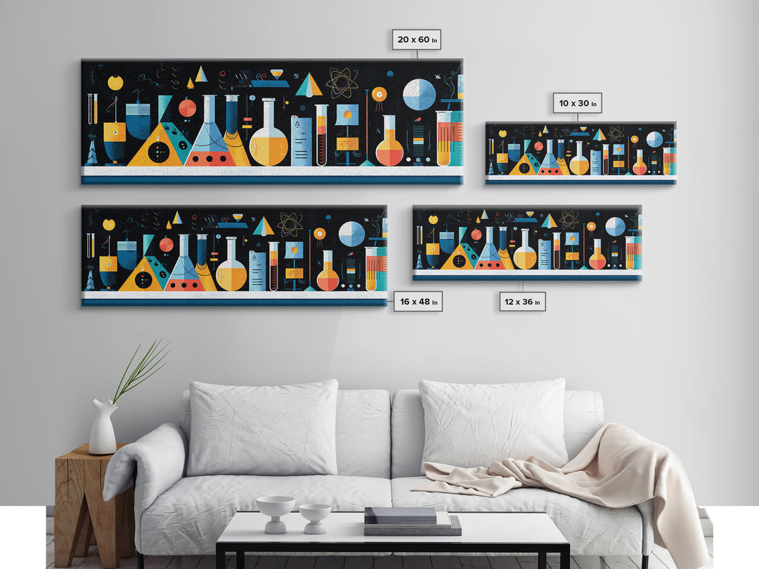 Retro Science Lab Glassware Wall Art, Mid Century Modern Chemistry Poster, Atomic Geometric Print, Office Decor, Laboratory Artwork